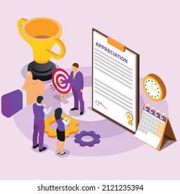 Employee appreciation 3D isometric vector concept for banner, website, illustration, landing page, flyer, etc