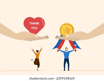 Employee appreciation concept, thanks or appreciation to best employee, thank you or thank you support, businessman hand giving heart with thanksgiving and appreciation to employees.