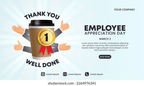 Employee appreciation day background with a cup of coffee and clapping hands of employees