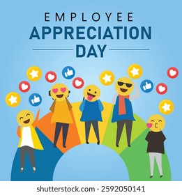 Employee Appreciation day post. Appreciate  your employee with appreciations. happy people with like heart and start. Employee meter Employee appreciation day 