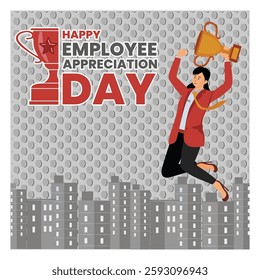 Employee Appreciation Day showcasing enthusiasm, achievement, and professional recognition, ideal for promoting workplace values. Flat vector modern illustration 