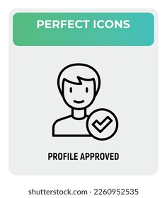 Employee is approved for job. Successful interview. Man with check mark. Modern vector illustration.
