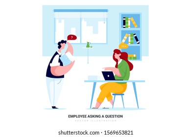 Employee Asking a Question. Can use for web banner, infographics, hero images. Flat style color modern vector illustration.