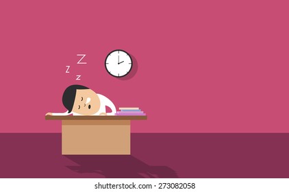 Employee asleep on desk vector illustration background