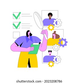 Employee Assessment Abstract Concept Vector Illustration. Employee Evaluation, Assessment Form, Job Performance Review, SWOT Analysis, Recruitment Software, Supervisor Meeting Abstract Metaphor.