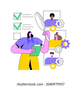 Employee Assessment Abstract Concept Vector Illustration. Employee Evaluation, Assessment Form, Job Performance Review, SWOT Analysis, Recruitment Software, Supervisor Meeting Abstract Metaphor.