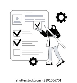 Employee Assessment Abstract Concept Vector Illustration. Employee Evaluation, Assessment Form, Job Performance Review, SWOT Analysis, Recruitment Software, Supervisor Meeting Abstract Metaphor.