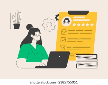 Employee assessment abstract concept vector illustration. Employee evaluation, assessment form, job performance review, SWOT analysis, recruitment software, supervisor meeting abstract metaphor.