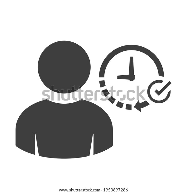 Employee attendance icon, job ontime vector\
design. Human avatar with wall clock displaying employee schedule\
icon. Employee attendance concept\
icon
