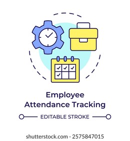 Employee attendance tracking multi color concept icon. Work monitoring, organization. Round shape line illustration. Abstract idea. Graphic design. Easy to use in infographic, presentation