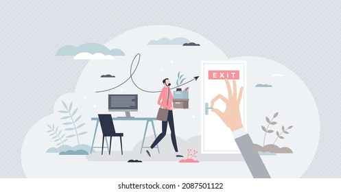 Employee attrition and human resources staff changing tiny person concept. Workforce turnover and replace with new labor vector illustration. Job optimization with fired professional work specialists