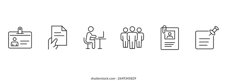 Insignia de empleado Documento de identidad Gestión de equipo Nota Pin Espacio de trabajo Papel de perfil Icono Ilustración vectorial para uso comercial de oficina.
