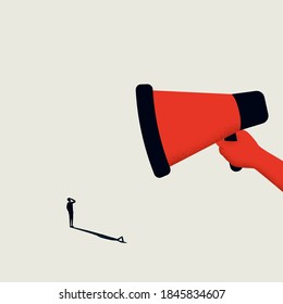 Employee being shout at with megaphone. Business vector concept, management, angry boss, screaming and bullying worker. Eps10 illustration.