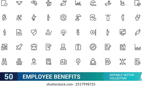 Employee benefit editable stroke outline icons set, minimal thin line web icon set. Outline icons collection. editabale stroke icons set.