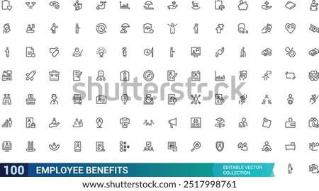 Employee benefit editable stroke outline icons set, minimal thin line web icon set. Outline icons collection. editabale stroke icons set.