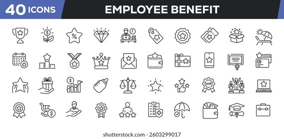 Employee benefit icons set. Web line icons collection related incentive, bonus, compensation, career. Perfect pixel vector illustration isolated on white background.