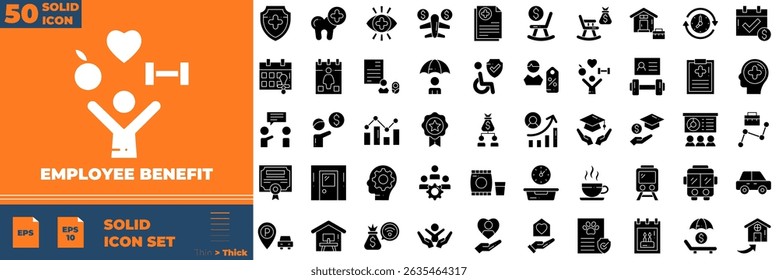 Employee Benefit Solid Editable Icons set. Vector illustration in modern thin solid style of employee benefit icons: job, company, career, etc