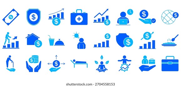 Symbolsatz für Mitarbeitervorteile. Minimal, bearbeitbar und perfekt für Web- und App-UI.