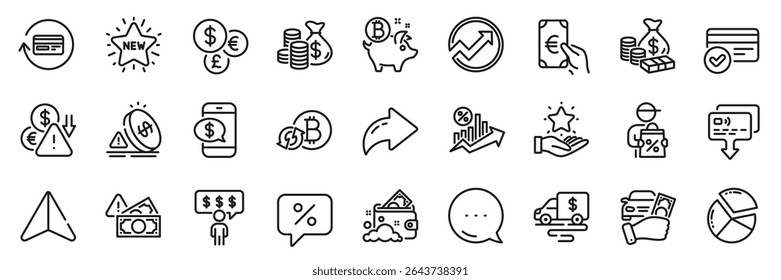 Employee benefits, Fraud and Money line icons pack. Share, Message, Paper plane icons. Loyalty program, Card, Payment methods web icon. Deflation, Finance, Coins bag pictogram. Vector