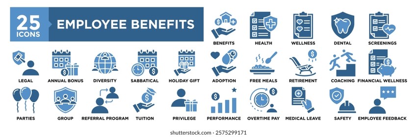 Employee Benefits icon collection set. Containing design employee, business, insurance, health, pay, benefit, bonus	