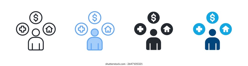 Ícone De Benefícios Do Funcionário Definir Vários Estilos. Projetado Em Contorno, Azul, Glifo, Tom Duplo