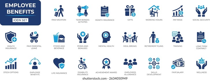 Employee benefits icon set. Solid icon collection.