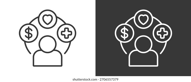 Conjunto De Ícones De Benefícios Do Funcionário Coleção De Vetores Isolada Em Preto-E-Branco