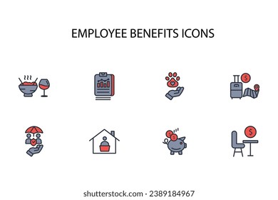 Símbolo conjunto de iconos de beneficios para empleados.vector.Curso editable.Signo de estilo lineal para uso de diseño web,logotipo.Ilustración de símbolo.