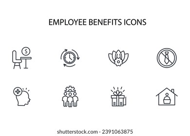 Employee benefits icon set.vector.Editable stroke.linear style sign for use web design,logo.Symbol illustration.