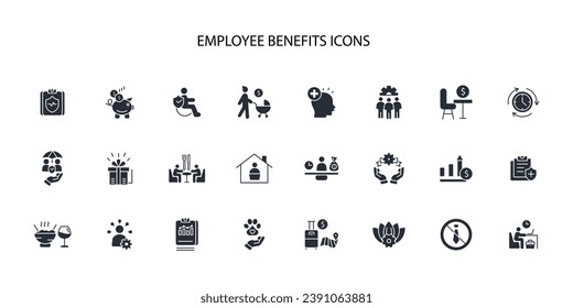 Employee benefits icon set.vector.Editable stroke.linear style sign for use web design,logo.Symbol illustration.