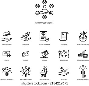 Iconos de beneficios para empleados , ilustración vectorial