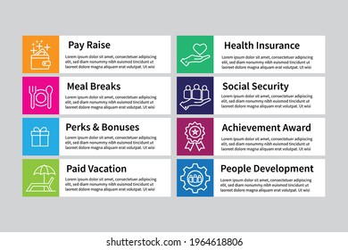 Employee Benefits Infographic Icon Set.Vector Illustrator.