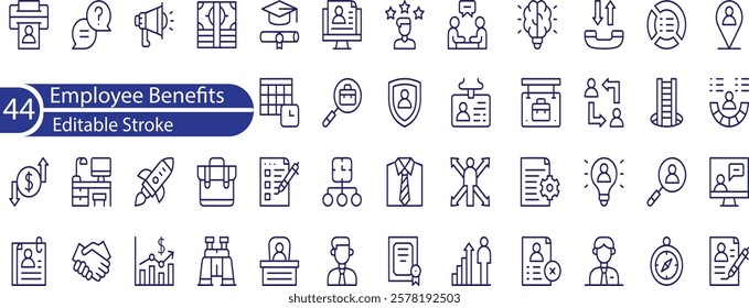 Employee Benefits Line Editable Icons set. Vector illustration in modern thin line style of business related icons , bonuses, paid leave, maternity leave, pension, and more.