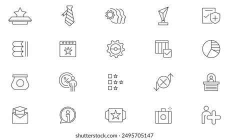 Employee benefits line icon set. Personal growth, success, education, paid leave, maternity leave, pension, ranking star, bonus, social security, maternity rest Outline icon collection