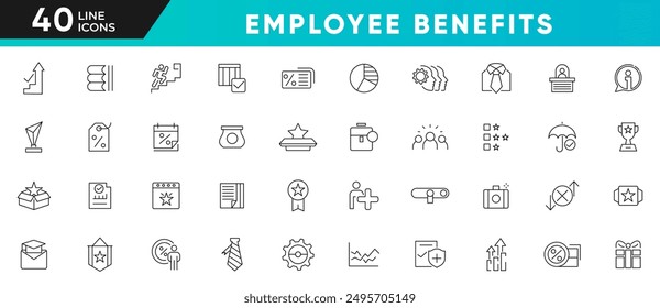 Employee benefits line icon set. Personal growth, success, education, paid leave, maternity leave, pension, ranking star, bonus, social security, maternity rest Outline icon collection