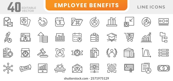 Employee Benefits line icon set. Company, win-win, scheme, loyalty, star, winner, award, employee, bonuses, paid leave, maternity leave, pension line icon set. UI thin line icon pack.