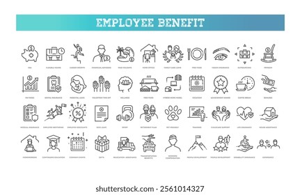 Employee Benefits line icons set. Outline icon collection