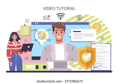 Employee Benefits Package Online Service Or Platform. Compensation Supplementing Employee's Salary. Video Tutorial. Flat Vector Illustration