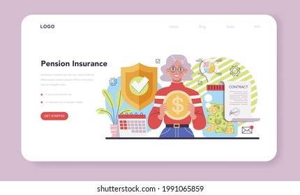 Employee Benefits Package Web Banner Or Landing Page. Compensation Supplementing Employee's Salary. Retirement Benefits, Pension Insurance. Flat Vector Illustration