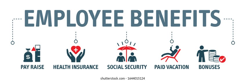 Employee Benefits. Pay Raise, Health Insurance, Social Security, Paid Vacation, Bonuses And Benefit Vector Icon Concept