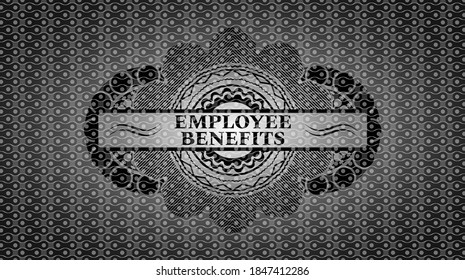 El texto de beneficios de los empleados se encuentra dentro de una insignia abstracta negra. Patrón de exquisito fondo. Ilustración intensa. 