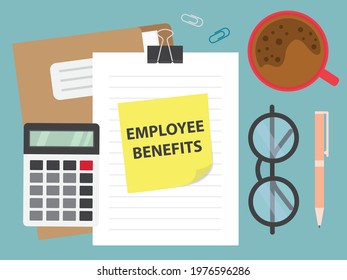 employee benefits written on yellow sticky note - vector illustration