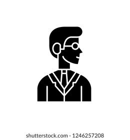 Employee black icon, vector sign on isolated background. Employee concept symbol, illustration 