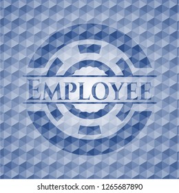 Employee blue emblem with geometric pattern background.