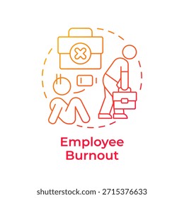 Icono de concepto de gradiente rojo quemado por el empleado. Agotamiento. Causa de rotación involuntaria de empleados. Ilustración de línea de forma redonda. Abstractas idea. Diseño gráfico. Fácil de usar en material promocional,