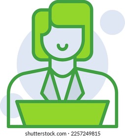 Employee business icon with green duotone style. Corporate, currency, database, development, discover, document, e commerce. Vector illustration