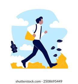 Employee Businessman Man Running Fast Go to Work with Park Background
