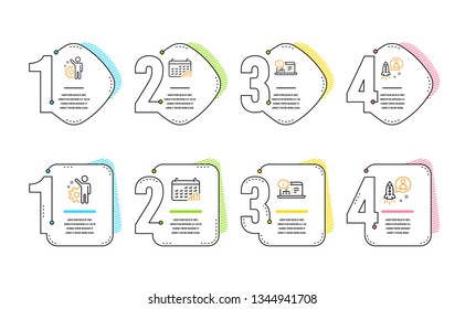 Employee, Calendar graph and Online documentation icons simple set. Startup sign. Cogwheel, Annual report, Web engineering. Developer. Education set. Infographic timeline. Line employee icon. Vector