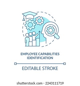 Employee capabilities identification turquoise concept icon. Project planning benefit abstract idea thin line illustration. Isolated outline drawing. Editable stroke. Arial, Myriad Pro-Bold fonts used