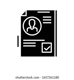 Employee card black icon, concept illustration, vector flat symbol, glyph sign.